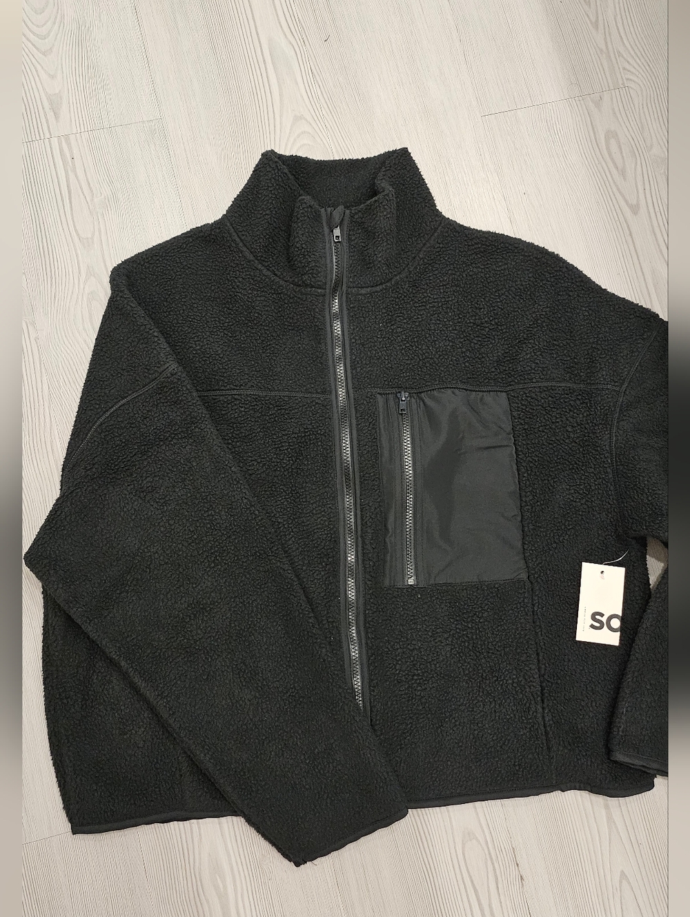 Kohl's Black Sherpa Zip-Up Jacket with Chest Pocket